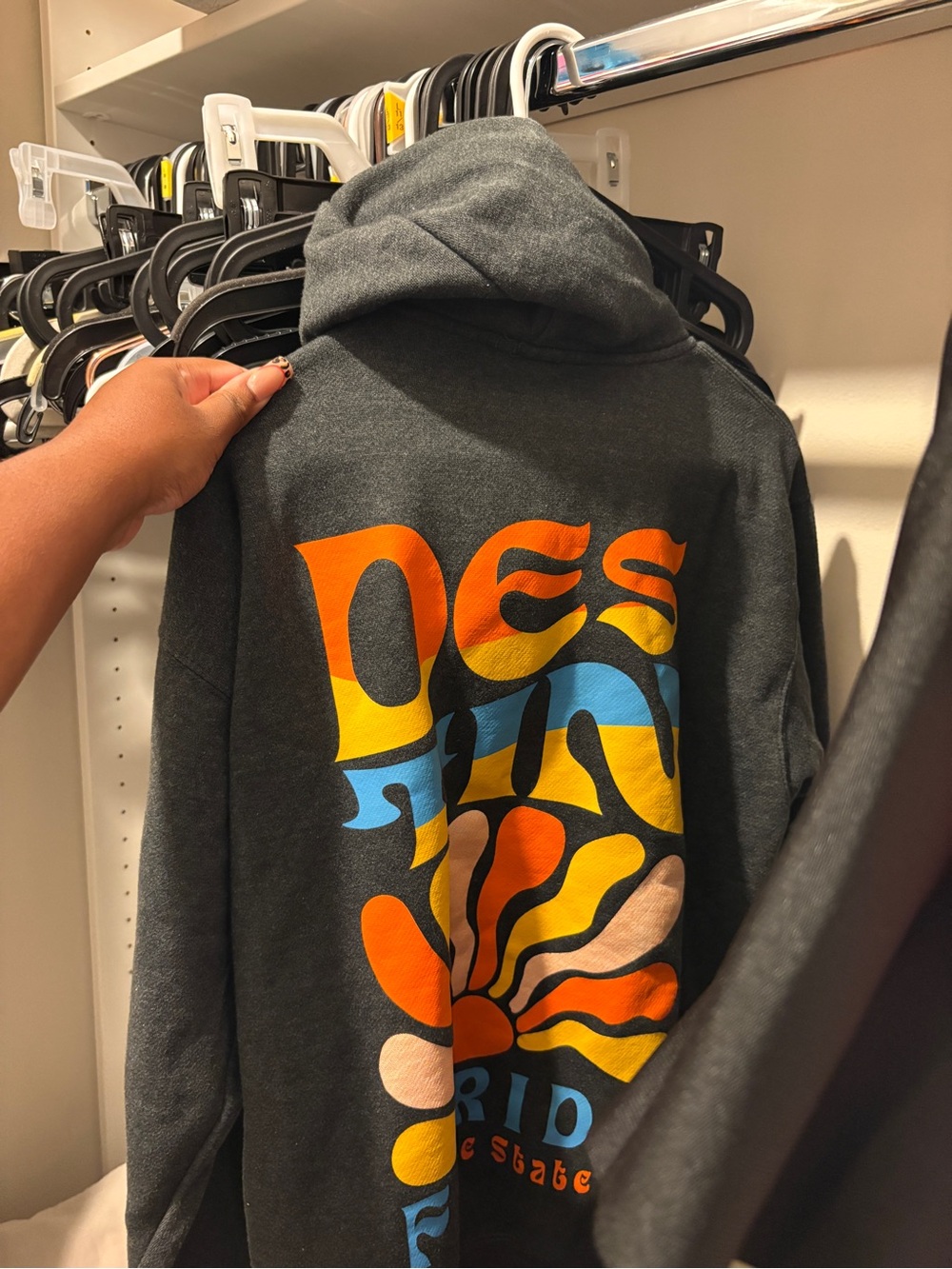 Kids' Charcoal Graphic Hoodie Jacket with Retro Sun Print